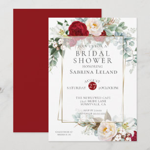 Bridal Shower   Burgundy Peony Floral Frame Invitation