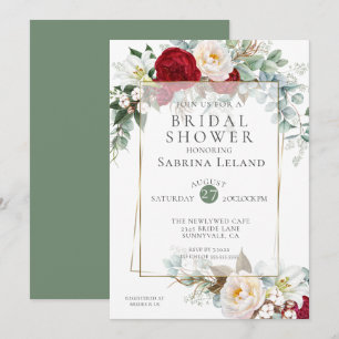 Bridal Shower   Burgundy Peony Floral Frame Invitation
