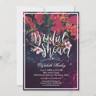 Bridal Shower Burgundy Red Floral Purple Lights Invitation