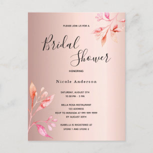 Bridal shower bush rose gold florals invitation postcard