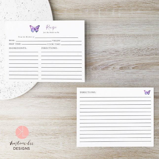 Bridal Shower Butterfly Recipe Card Purple Script (Creator Uploaded)
