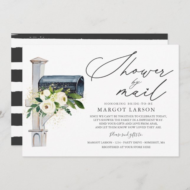 Bridal Shower By Mail Invitation Greenery & Gold (Front/Back)