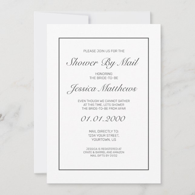 Bridal Shower By Mail Modern Minimalist White Invitation (Front)