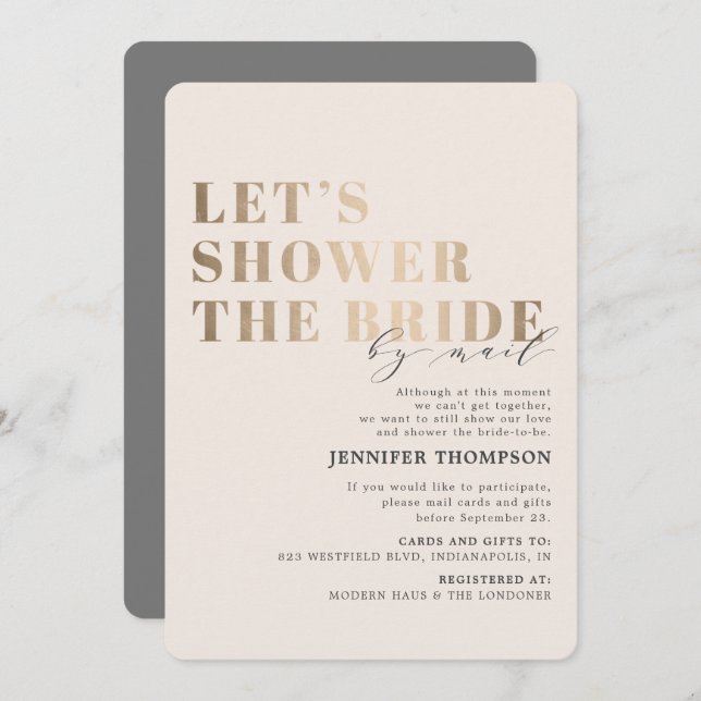 Bridal Shower By Mail Taupe & Gold Bridal Shower Invitation (Front/Back)