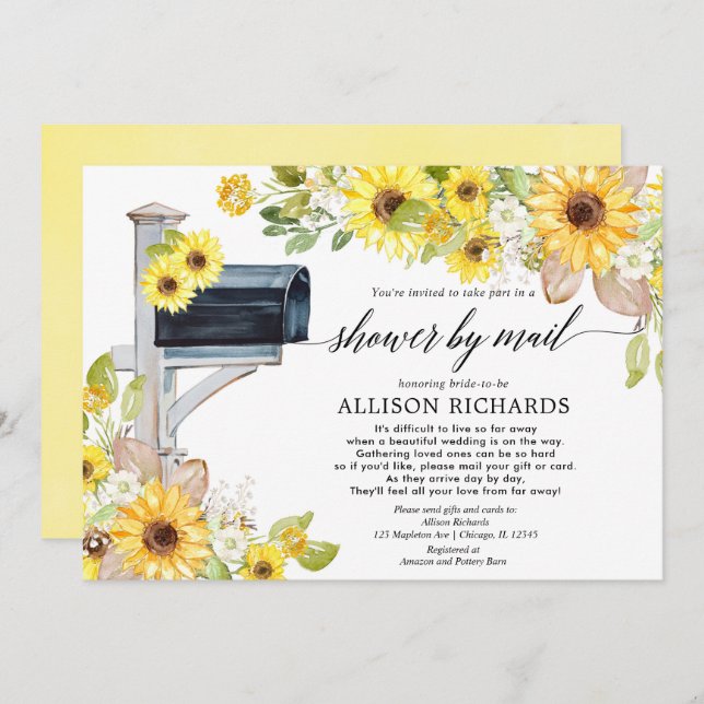 Bridal shower by mail yellow white sunflowers invitation (Front/Back)