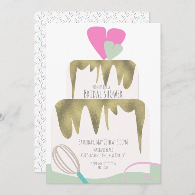 Bridal Shower Cake Whisk Swirl Invitation (Front/Back)