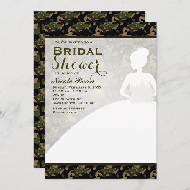 Bridal Shower Camoflague Bride Modern Invitations (Front/Back)