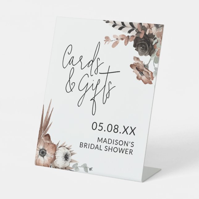 Bridal Shower Cards & Gifts Sign Dusty Pink Floral (Front)