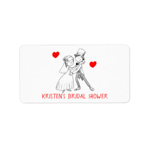 Bridal Shower Cartoon Bride Groom Black Red Label