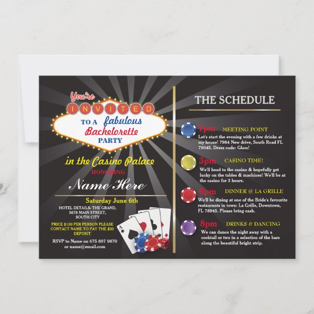Bridal Shower Casino Vegas Itinerary Bachelorette Invitation (Front)