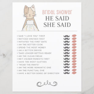 Bridal Shower Cat Theme He Said She Said Game