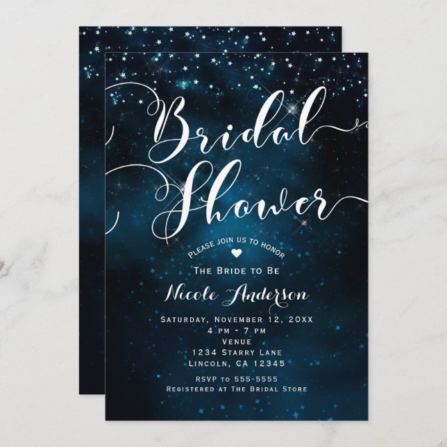 BRIDAL SHOWER Celestial Starry Blue Skies Wedding Invitation (Front/Back)