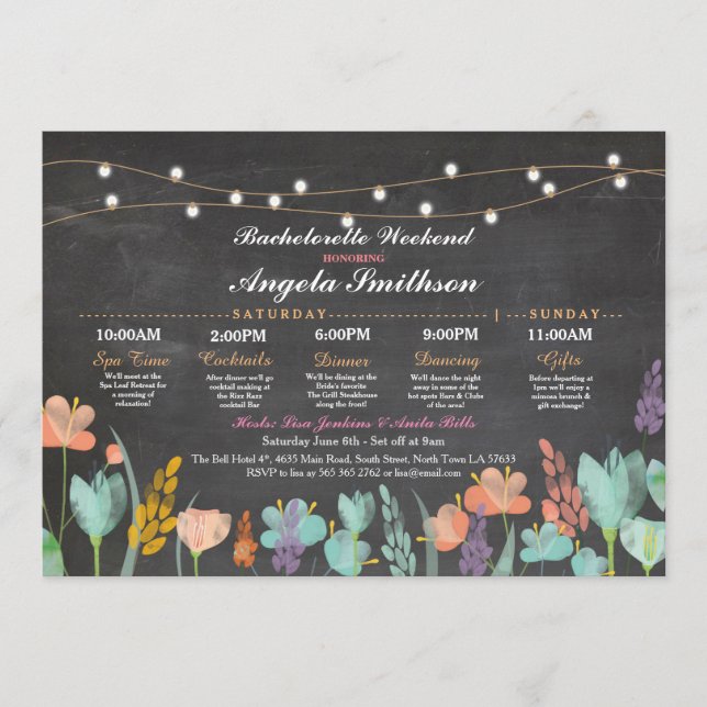 Bridal Shower Chalk Floral Itinerary Bachelorette Programme (Front)