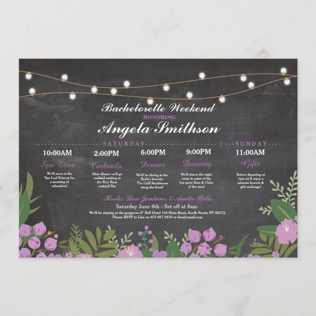 Bridal Shower Chalk Purple Itinerary Bachelorette Programme (Front)