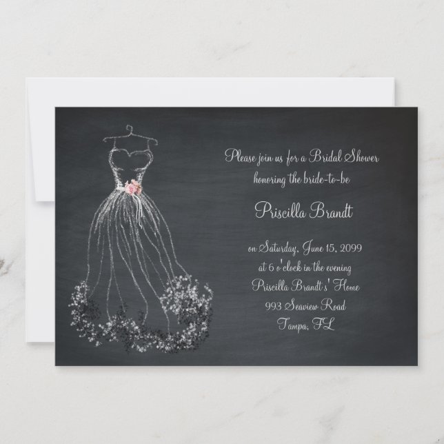 Bridal Shower, chalkboard, dreams dress, peonies Invitation (Front)