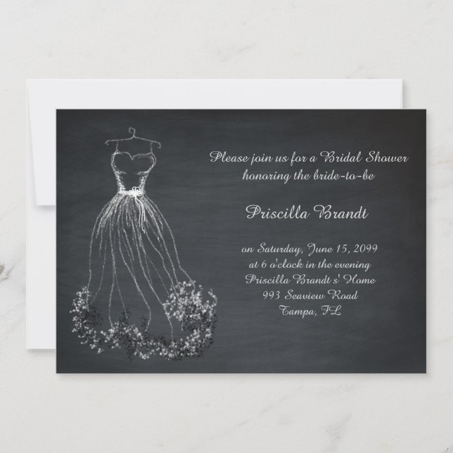 Bridal Shower, chalkboard, dreams dress stylised Invitation (Front)