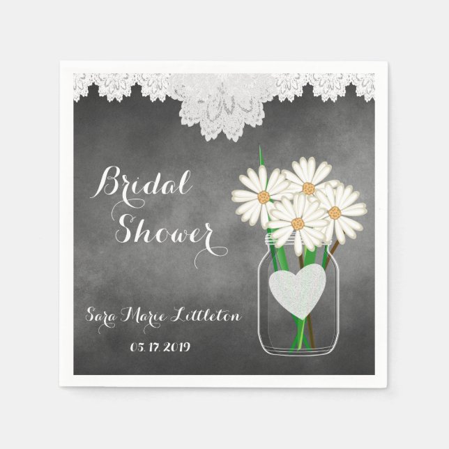 Bridal Shower Chalkboard Mason Jar - White Daisies Napkin (Front)