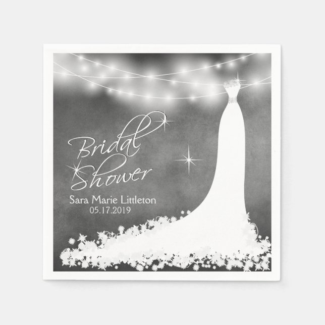 Bridal Shower Chalkboard with String Lights & Gown Napkin (Front)