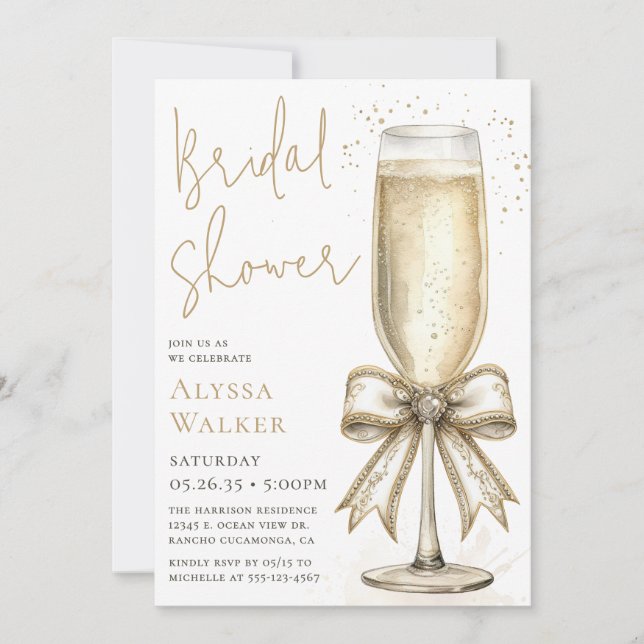 Bridal Shower Champagne Glass Invitation (Front)