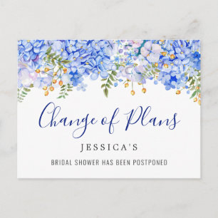 Bridal Shower Change of Plans Blue Hydrangeas Postcard