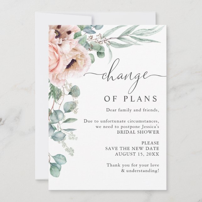 Bridal Shower Change of Plans Poppy Eucalyptus Invitation (Front)