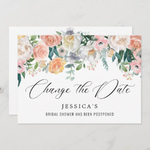 Bridal Shower Change the Date Blush Pink Flowers Invitation