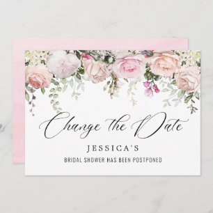 Bridal Shower Change the Date Blush Pink Flowers Invitation