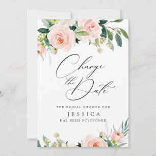 Bridal Shower Change the Date Blush Pink Flowers Invitation
