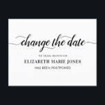 Bridal Shower Change the Date Elegant Typography Announcement Postcard<br><div class="desc">Simple Minimalist Change the Date Elegant Script Bridal Shower Postponement Announcement Postcard</div>