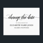 Bridal Shower Change the Date Elegant Typography Announcement Postcard<br><div class="desc">Simple Minimalist Change the Date Elegant Script Bridal Shower Postponement Announcement Postcard</div>