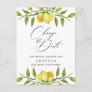 Bridal Shower Change the Date Lemons Greenery Postcard