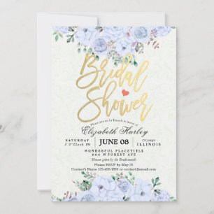 Bridal Shower Chic Watercolor Floral Gold Script Invitation