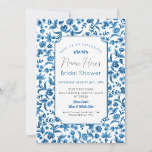 Bridal Shower Chintz Blue & White Floral Ditsy Invitation