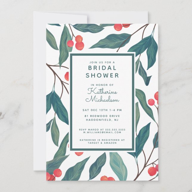 BRIDAL SHOWER | Christmas Holiday Floral Invitation (Front)