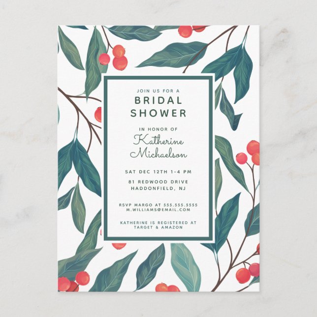 BRIDAL SHOWER | Christmas Holiday Floral Postcard (Front)