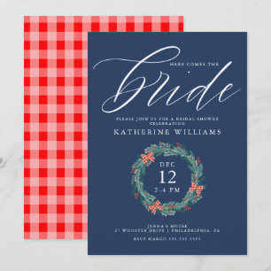BRIDAL SHOWER   Christmas Holiday Gingham Wreath Invitation