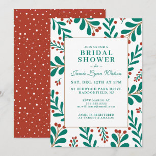 BRIDAL SHOWER Christmas Mistletoe & Holly Invitation