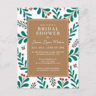 BRIDAL SHOWER Christmas Mistletoe & Holly Postcard