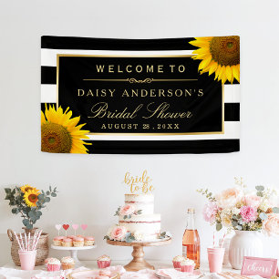 Bridal Shower Classy Sunflower Black White Stripes Banner