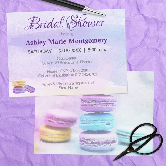 Bridal Shower Colourful Watercolor Macaron Treats Invitation (Creator Uploaded)