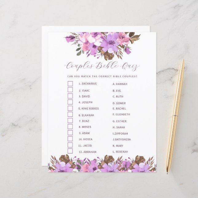 Bridal Shower Couples Bible Quiz (Front/Back In Situ)