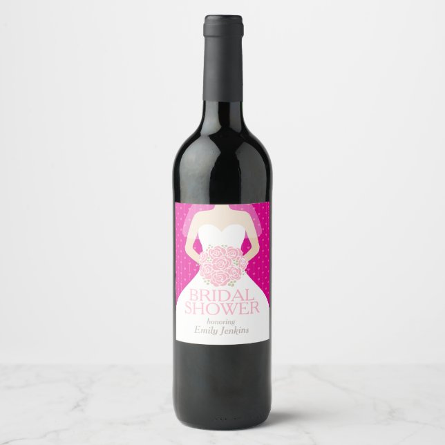 Bridal shower custom name pink wine labels (Front)