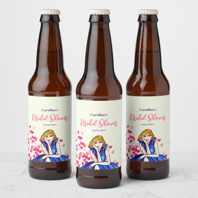 Bridal Shower Dark Royal Blue Cocktail Gown  Beer Bottle Label (Bottles)