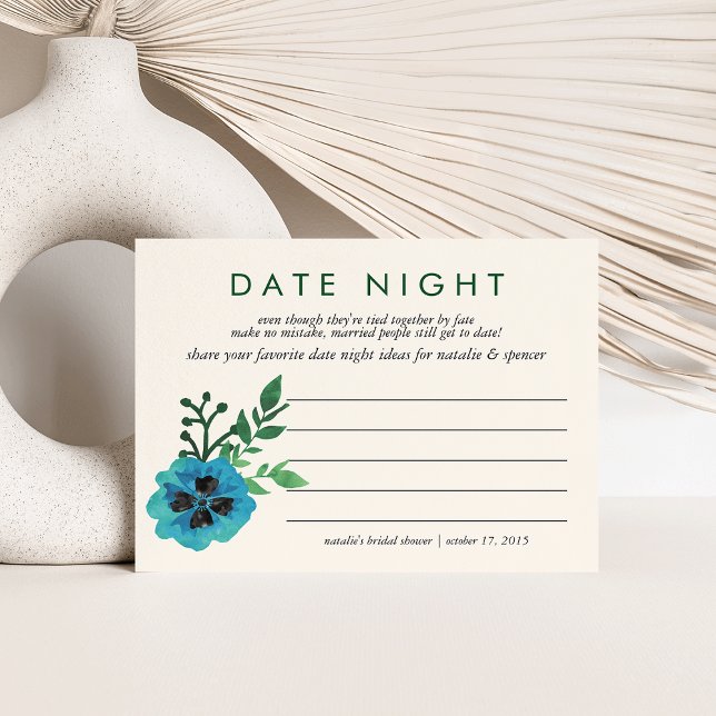 Bridal Shower Date Night Ideas Card | Blue Floral (Creator Uploaded)