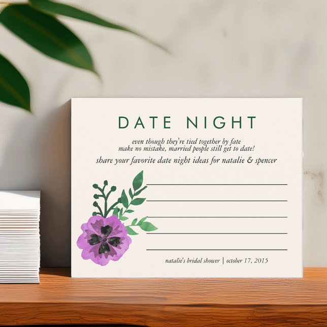 Bridal Shower Date Night Ideas Card | Purple Pansy (Creator Uploaded)