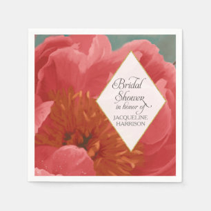 Bridal Shower Decor Red Peony Gold Faux Glitter Napkin