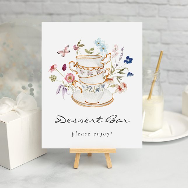 Bridal Shower Dessert Bar Poster (Floral Bridal Shower Dessert Bar Poster with Butterfly by Painted Paperie
)