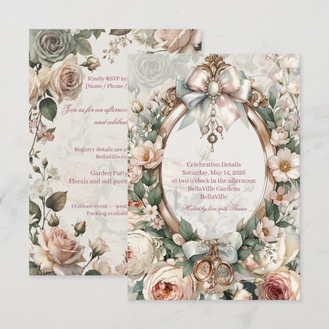 Bridal Shower Details Card Enclosure | Romantic  (Front/Back)