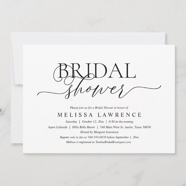 Bridal Shower Dinner and Party, Modern Elegant Invitation (Front)