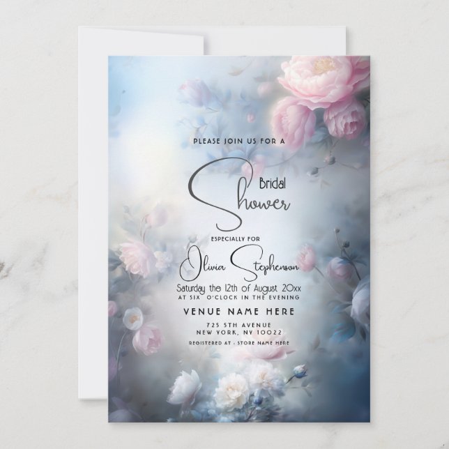 Bridal Shower- Dreamy Pink Peony Floral  Invitation (Front)